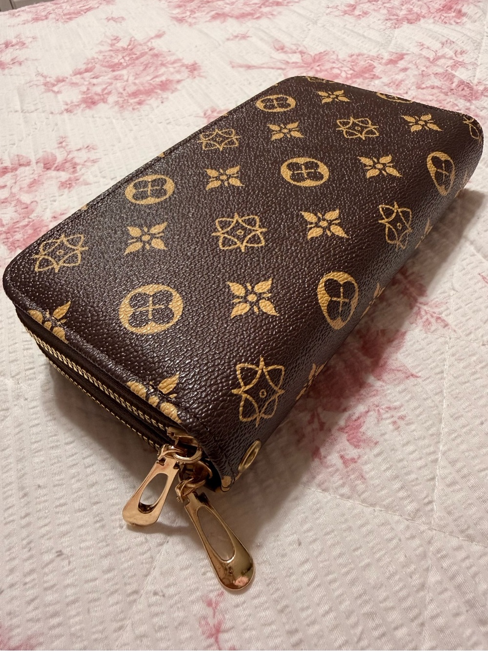 Brown Floral Print Zip-Around Inspired Wallet